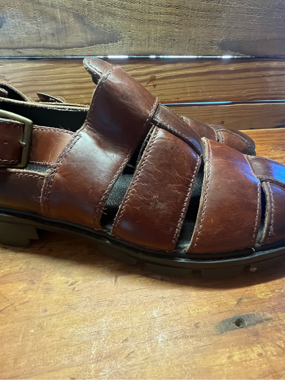 Karl Kani Men’s Brown Leather Fisherman Sandals with Buckle